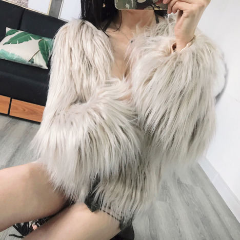 Cheap Pretty Faux Fox Fur Overcoat Fashion Women Coat - White