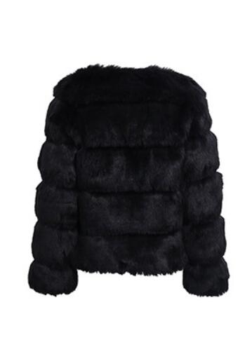 Cheap Warm Faux Fox Fur Overcoat Fashion Women Coat - Black