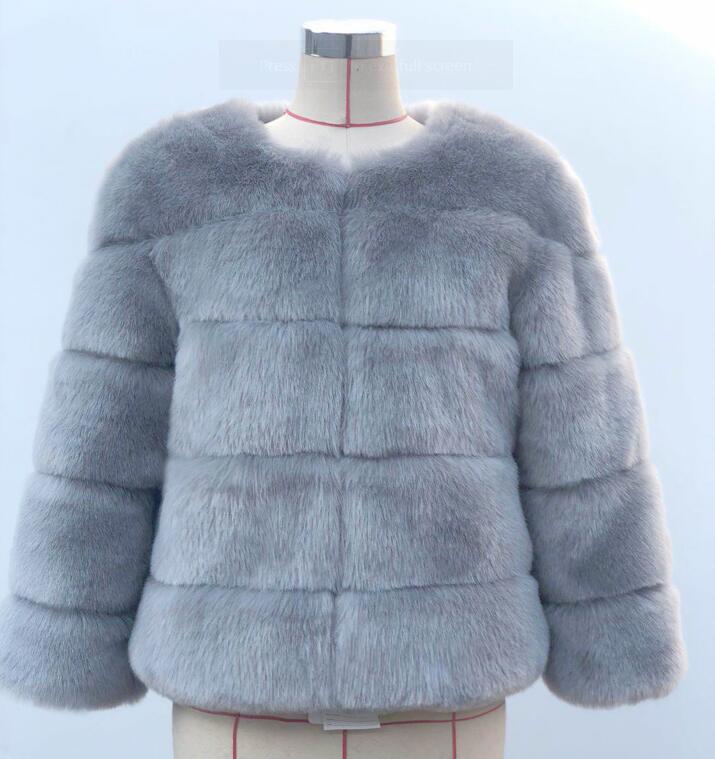 Cheap Warm Faux Fox Fur Overcoat Fashion Women Coat - Blue