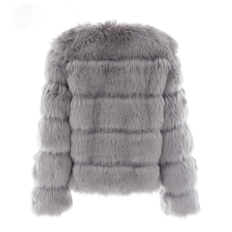 Cheap Warm Faux Fox Fur Overcoat Fashion Women Coat - Grey