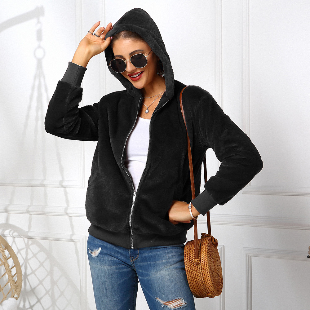 Cheap Warm Faux Rabbit Fur Overcoat Fashion Women Coat - Black