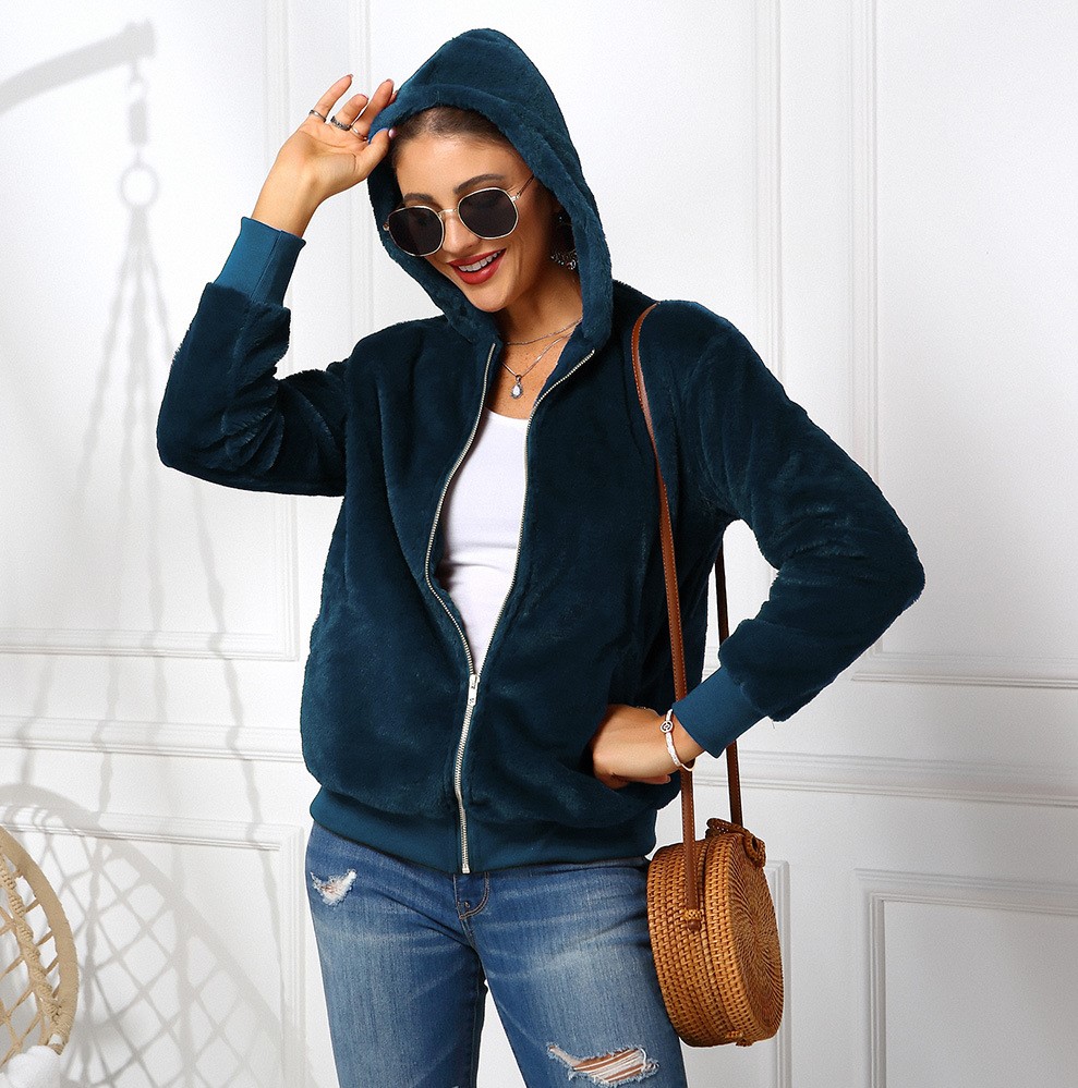 Cheap Warm Faux Rabbit Fur Overcoat Fashion Women Coat - Blue