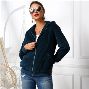 Cheap Warm Faux Rabbit Fur Overcoat Fashion Women Coat - Blue