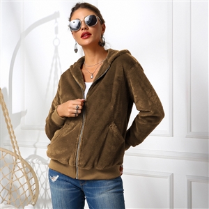 Cheap Warm Faux Rabbit Fur Overcoat Fashion Women Coat - Coffee