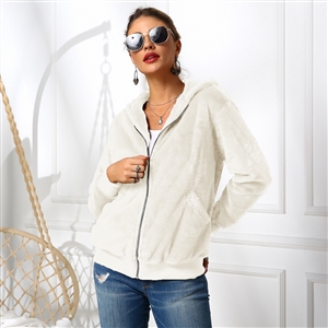 Cheap Warm Faux Rabbit Fur Overcoat Fashion Women Coat - White