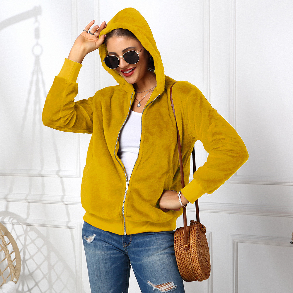 Cheap Warm Faux Rabbit Fur Overcoat Fashion Women Coat - Yellow