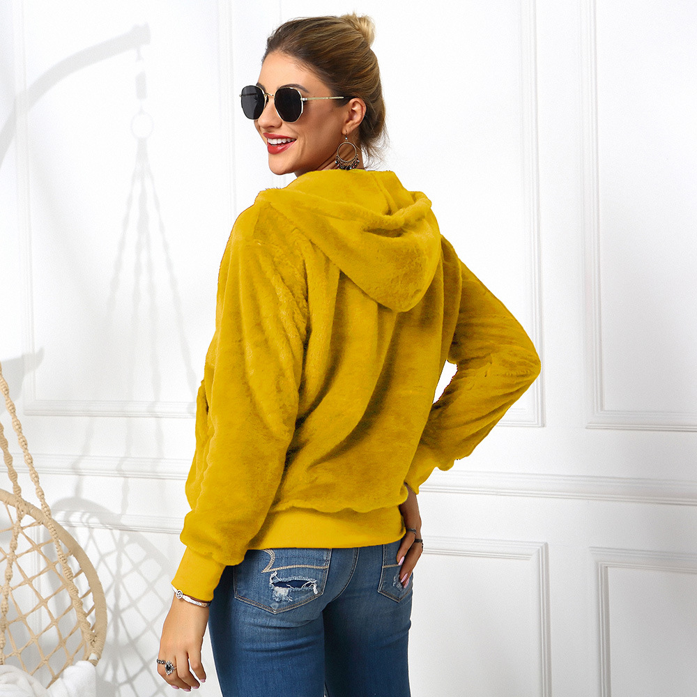 Cheap Warm Faux Rabbit Fur Overcoat Fashion Women Coat - Yellow
