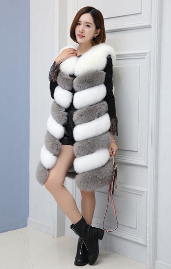 Cheap Warm Long Faux Fox Fur Vest Fashion Women Waistcoat - Gray