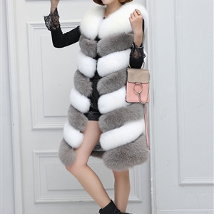 Cheap Warm Long Faux Fox Fur Vest Fashion Women Waistcoat - Gray