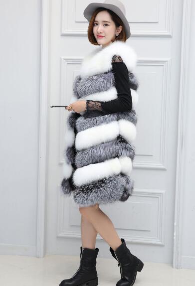 Cheap Warm Long Faux Fox Fur Vest Fashion Women Waistcoat - Silvery