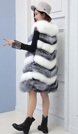 Cheap Warm Long Faux Fox Fur Vest Fashion Women Waistcoat - Silvery