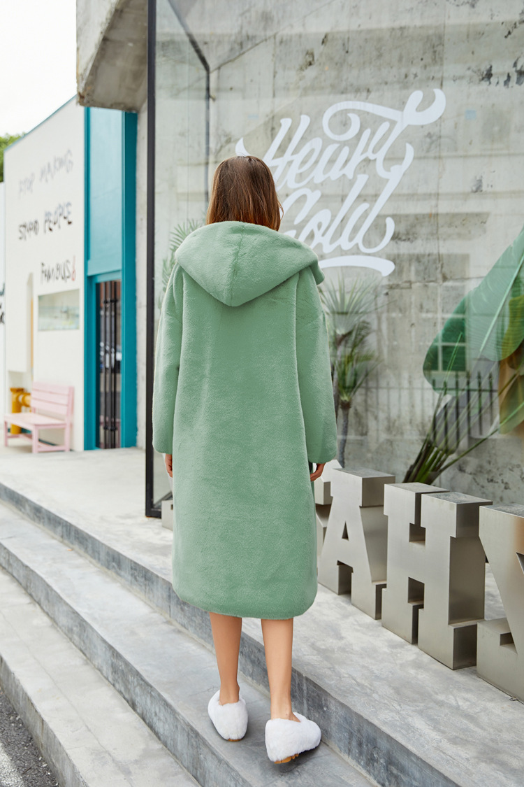 Cheap Warm Long Faux Rabbit Fur Overcoat Fashion Women Coat - Green