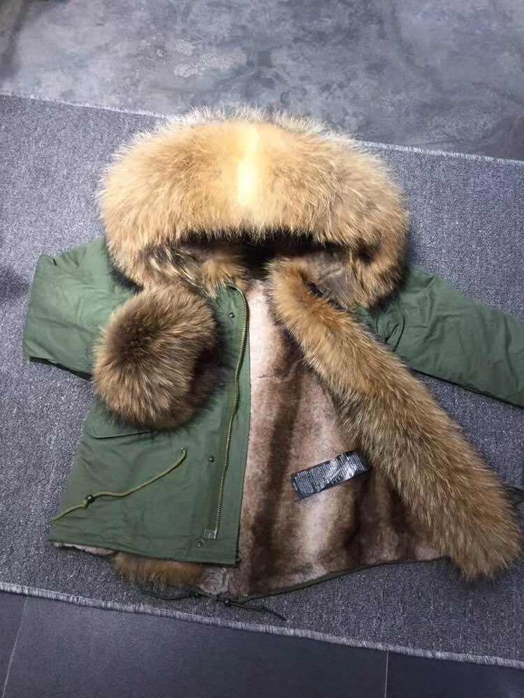 Cheap Warm Real Raccoon Fur Overcoat Fashion Women Coat - Green