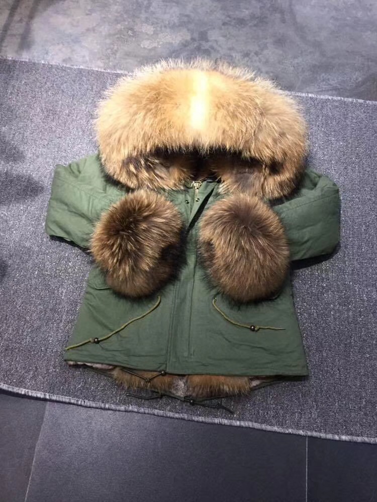 Cheap Warm Real Raccoon Fur Overcoat Fashion Women Coat - Green