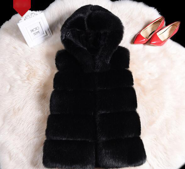 Cheap Winter Cool Faux Fox Fur Vest Fashion Women Waistcoat - Black