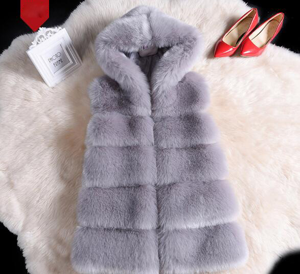 Cheap Winter Cool Faux Fox Fur Vest Fashion Women Waistcoat - Gray