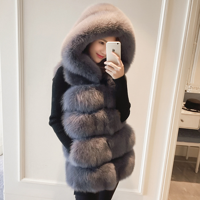 Cheap Winter Cool Faux Fox Fur Vest Fashion Women Waistcoat - Grey