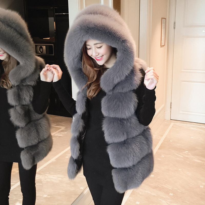 Cheap Winter Cool Faux Fox Fur Vest Fashion Women Waistcoat - Grey