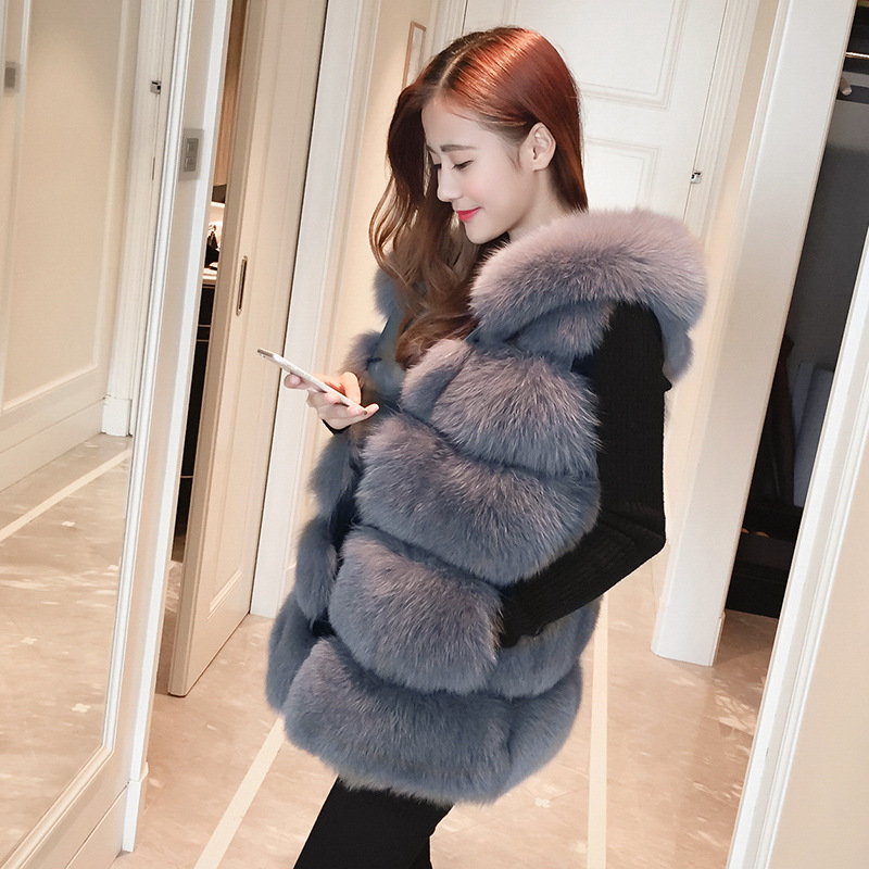 Cheap Winter Cool Faux Fox Fur Vest Fashion Women Waistcoat - Grey