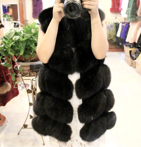 Cheap Winter Diamond Faux Fox Fur Vest Fashion Women Waistcoat - Black