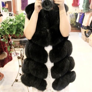 Cheap Winter Diamond Faux Fox Fur Vest Fashion Women Waistcoat - Black