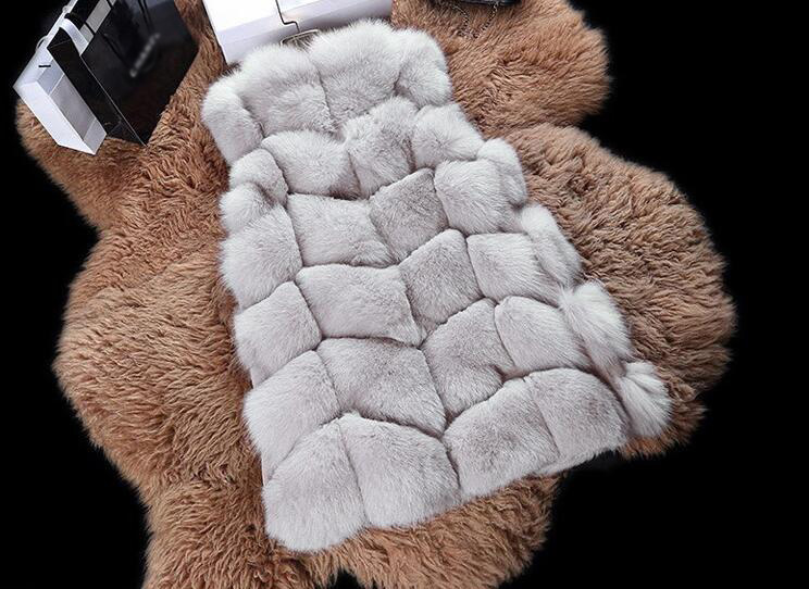 Cheap Winter Diamond Faux Fox Fur Vest Fashion Women Waistcoat - Grey