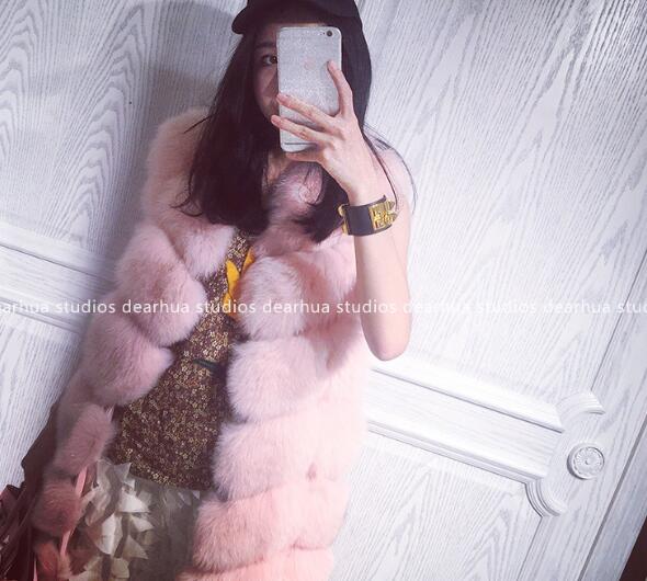 Cheap Winter Diamond Faux Fox Fur Vest Fashion Women Waistcoat - Pink