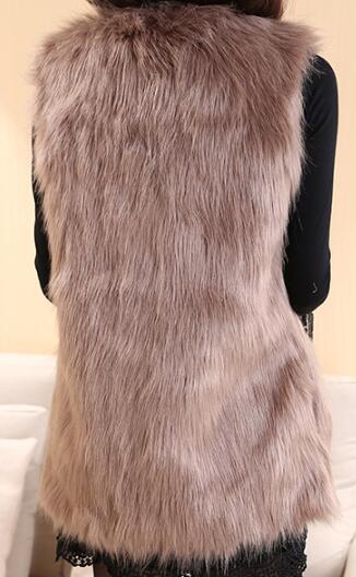 Cheap Winter Elegant Faux Fox Fur Vest Fashion Women Waistcoat - Khaki