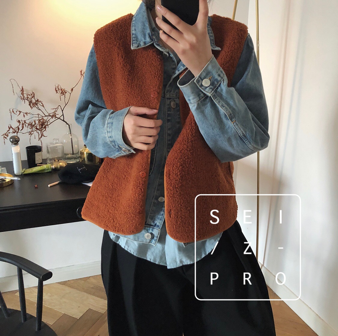 Cheap Winter Elegant Faux Lamb Fur Vest Fashion Women Waistcoat - Caramel