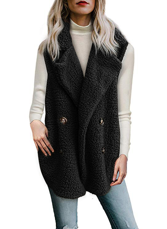 Cheap Winter Elegant Faux Plush Fur Vest Fashion Women Waistcoat - Black