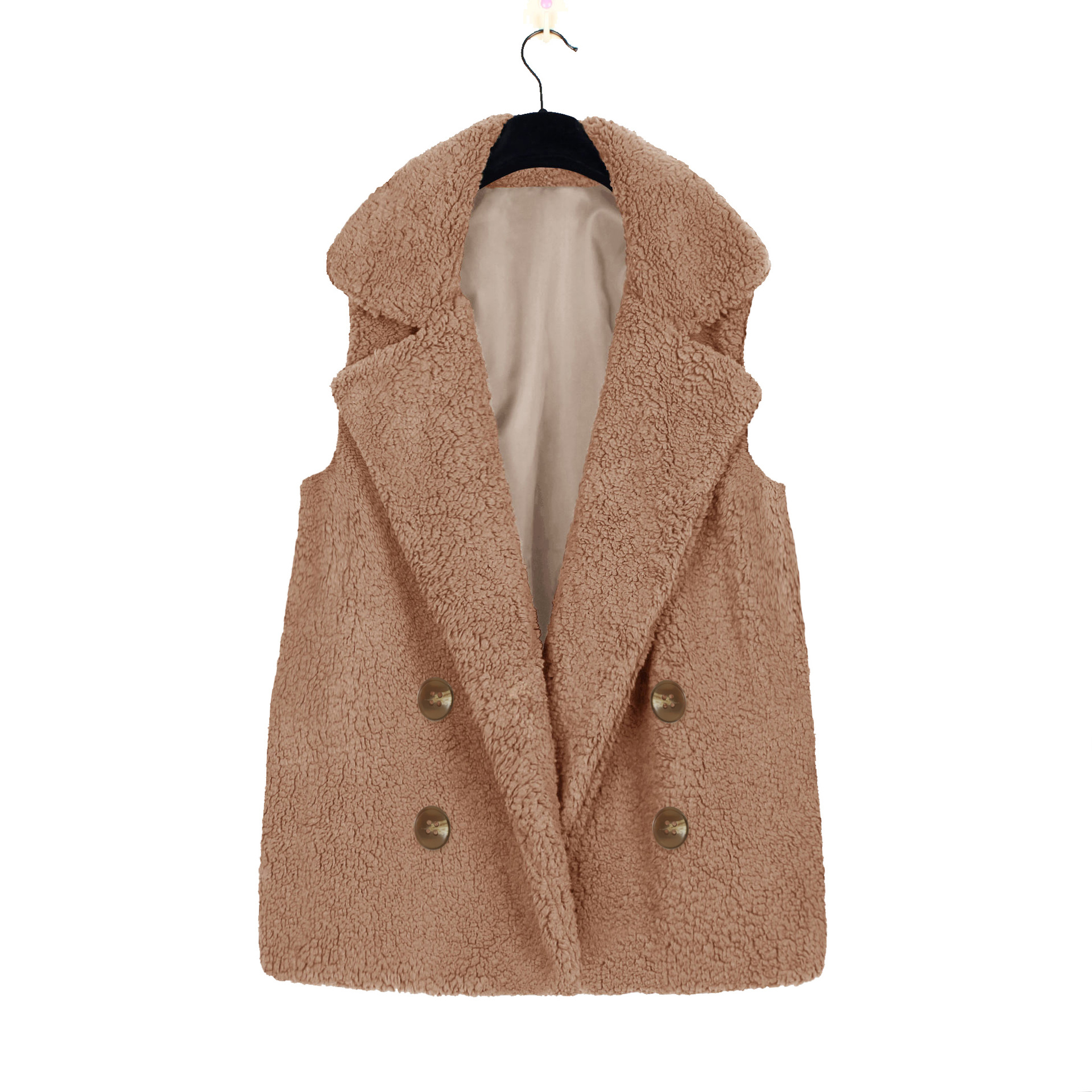Cheap Winter Elegant Faux Plush Fur Vest Fashion Women Waistcoat - Camel