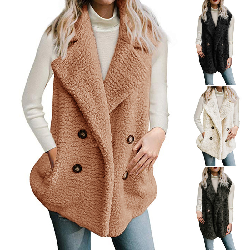 Cheap Winter Elegant Faux Plush Fur Vest Fashion Women Waistcoat - Black