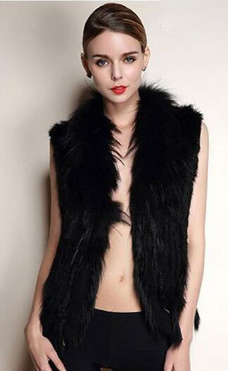 Cheap Winter Elegant Faux Rabbit Fur Vest Fashion Women Waistcoat - Black