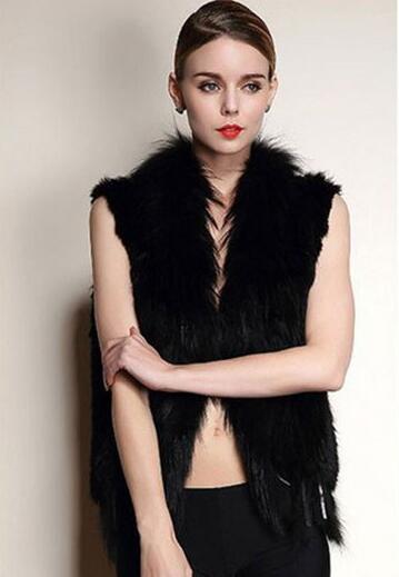 Cheap Winter Elegant Faux Rabbit Fur Vest Fashion Women Waistcoat - Black