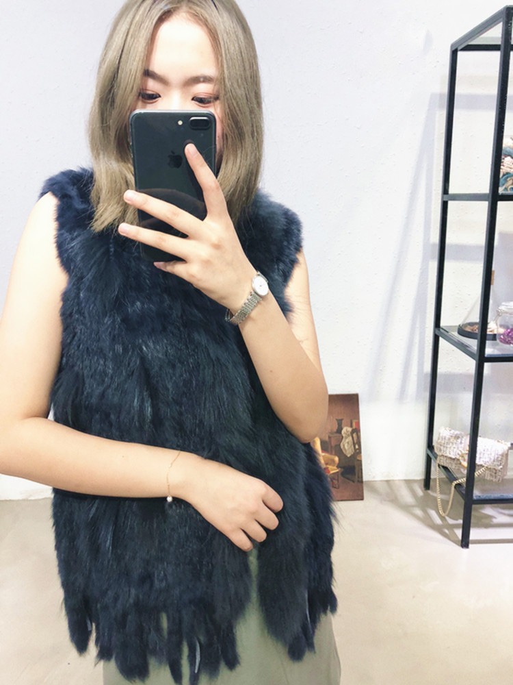 Cheap Winter Elegant Faux Rabbit Fur Vest Fashion Women Waistcoat - Blue 03