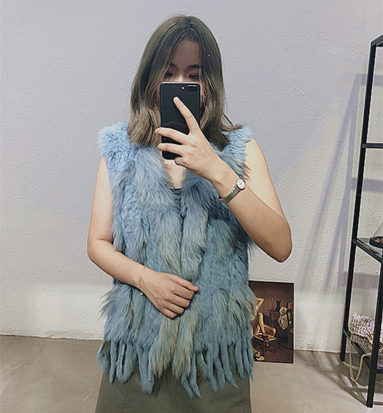 Cheap Winter Elegant Faux Rabbit Fur Vest Fashion Women Waistcoat - Blue