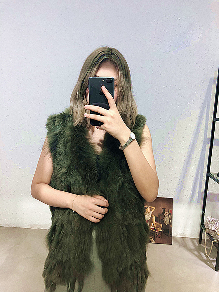 Cheap Winter Elegant Faux Rabbit Fur Vest Fashion Women Waistcoat - Green