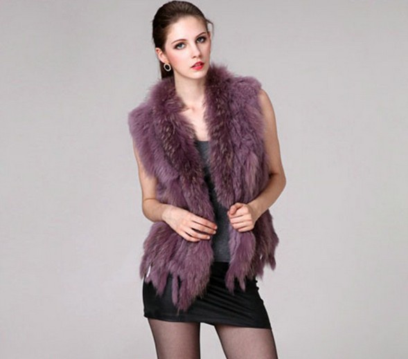 Cheap Winter Elegant Faux Rabbit Fur Vest Fashion Women Waistcoat - Purple