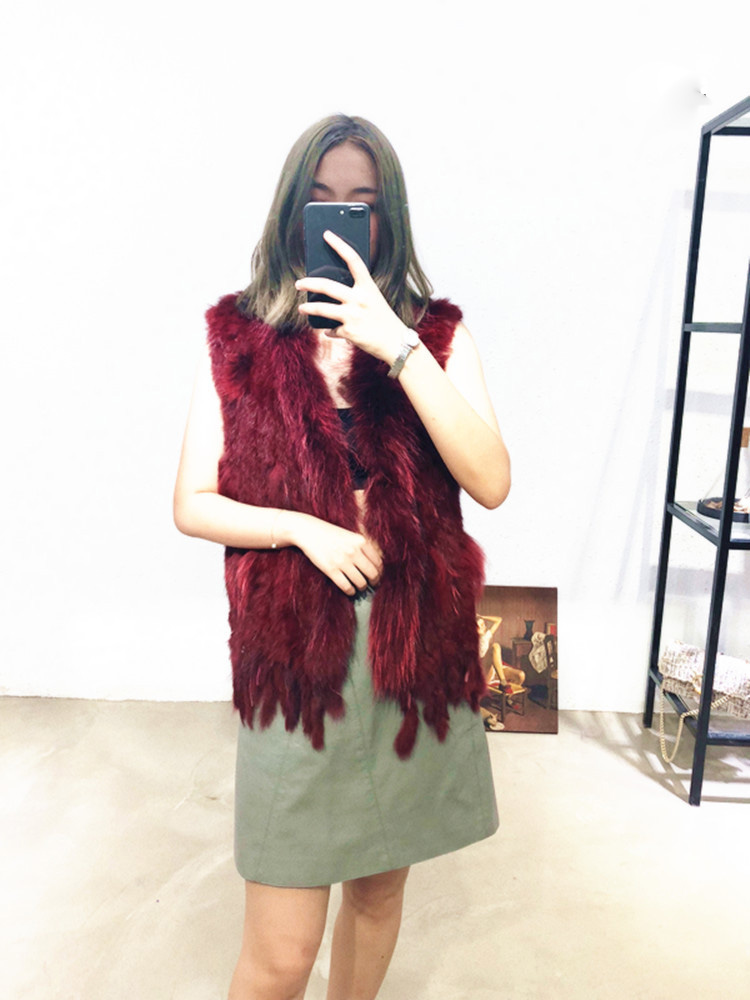 Cheap Winter Elegant Faux Rabbit Fur Vest Fashion Women Waistcoat - Red