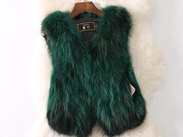Cheap Winter Elegant Faux Raccoon Fur Vest Fashion Women Waistcoat - Green