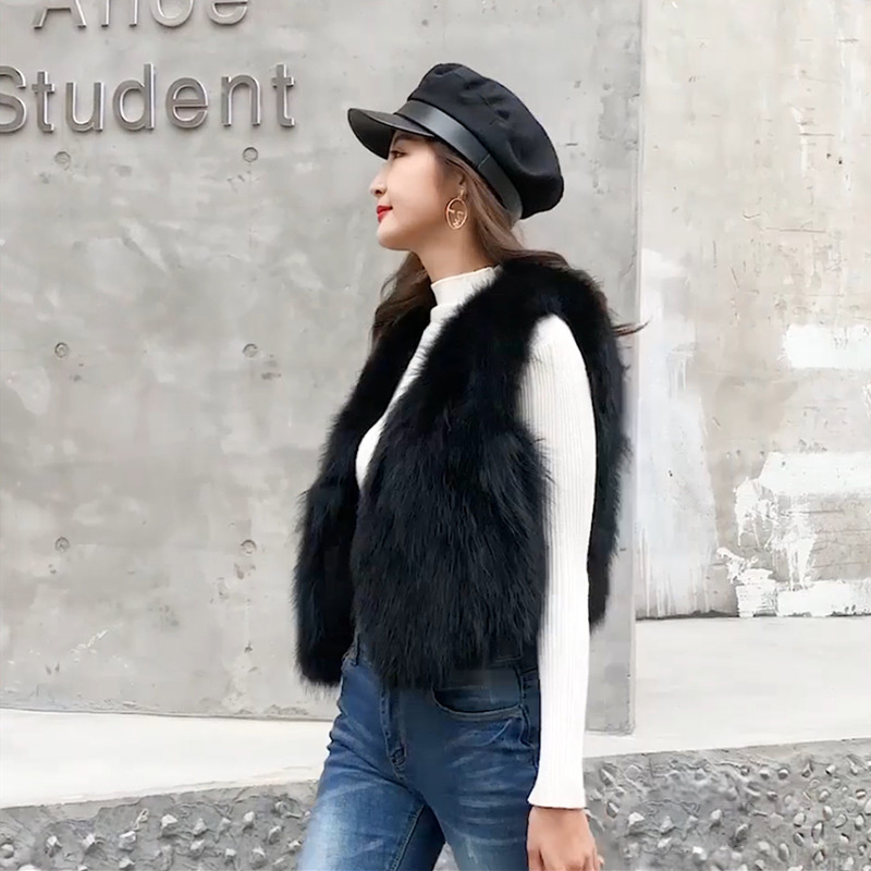 Cheap Winter Elegant Faux Raccoon Fur Vest Fashion Women Waistcoat - Red 01