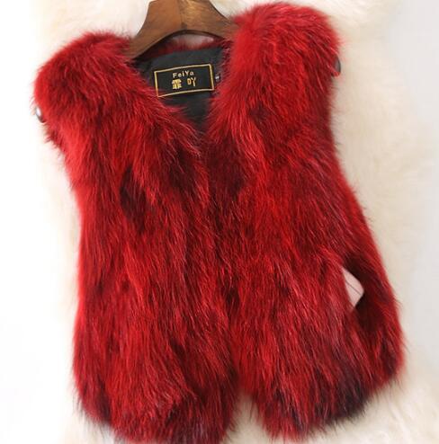 Cheap Winter Elegant Faux Raccoon Fur Vest Fashion Women Waistcoat - Red 01