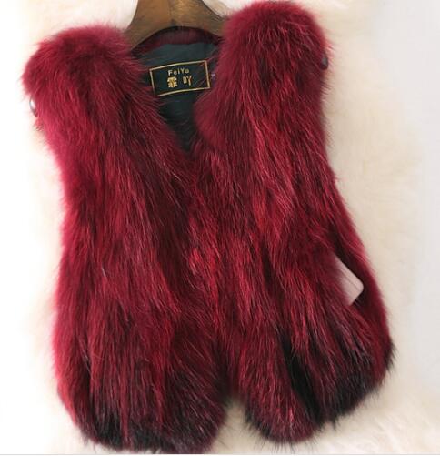 Cheap Winter Elegant Faux Raccoon Fur Vest Fashion Women Waistcoat - Red