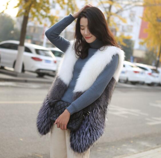 Cheap Winter Faux Fox Fur Vests Fashion Women Waistcoat - White