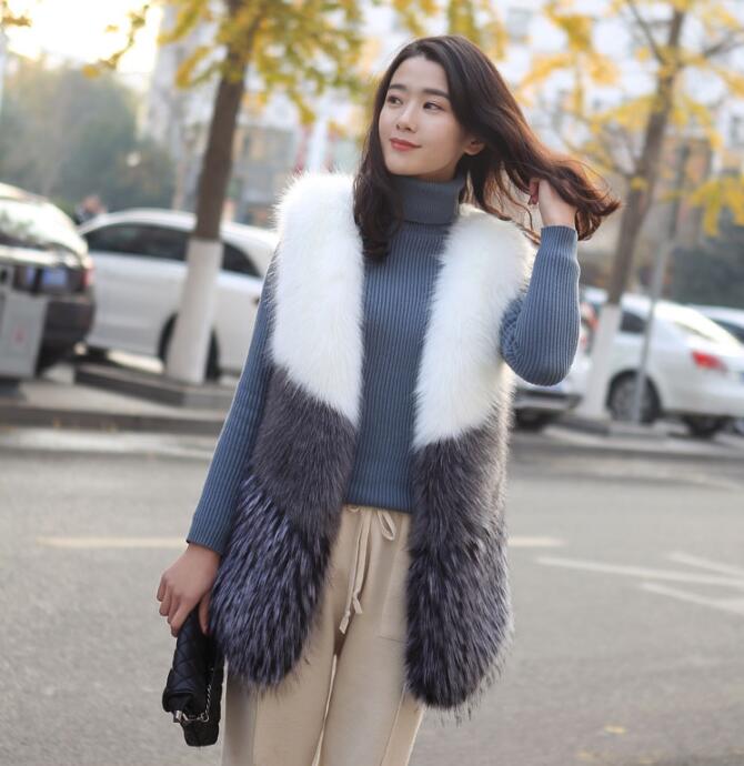 Cheap Winter Faux Fox Fur Vests Fashion Women Waistcoat - White