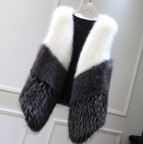 Cheap Winter Faux Fox Fur Vests Fashion Women Waistcoat - White
