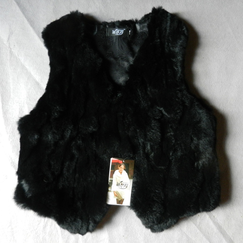 Cheap Winter Furry Faux Fox Fur Vest Fashion Women Waistcoat - Black