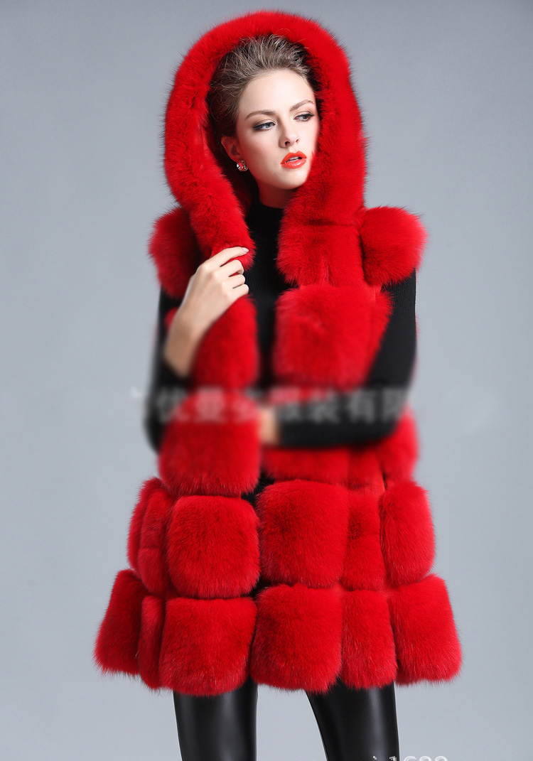Cheap Winter Good Faux Fox Fur Vest Fashion Women Waistcoat - Red