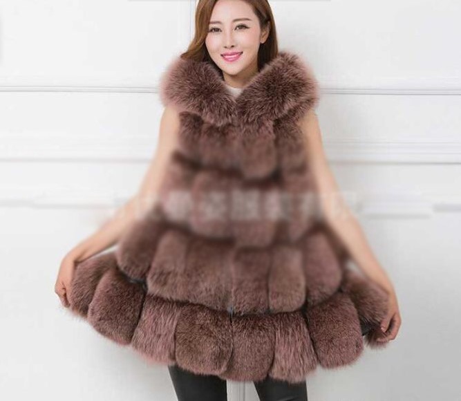 Cheap Winter Good Faux Fox Fur Vest Fashion Women Waistcoat - Reddish Brown