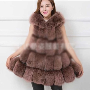 Cheap Winter Good Faux Fox Fur Vest Fashion Women Waistcoat - Reddish Brown